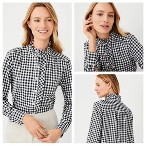 Checkered, ruffle collar Ann Taylor button up